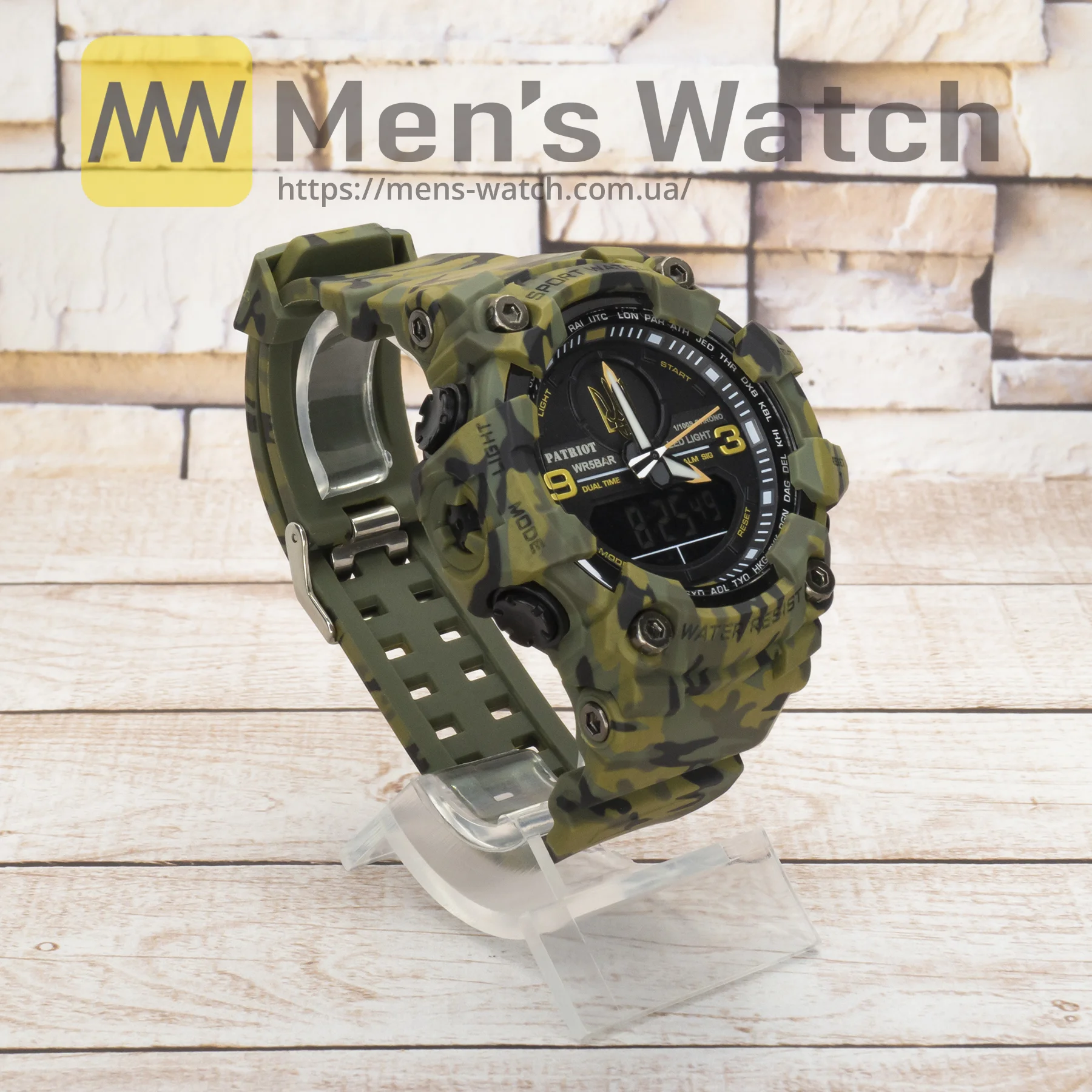 Живые фото часов Patriot 001CMGRUAGD Camo Green Тризуб золото 3