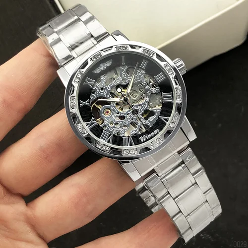 Winner 8012 Diamonds Automatic Silver-Black-0