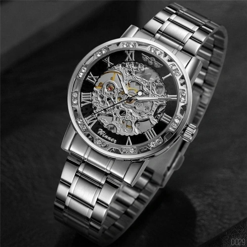 Winner 8012 Diamonds Automatic Silver-Black-3