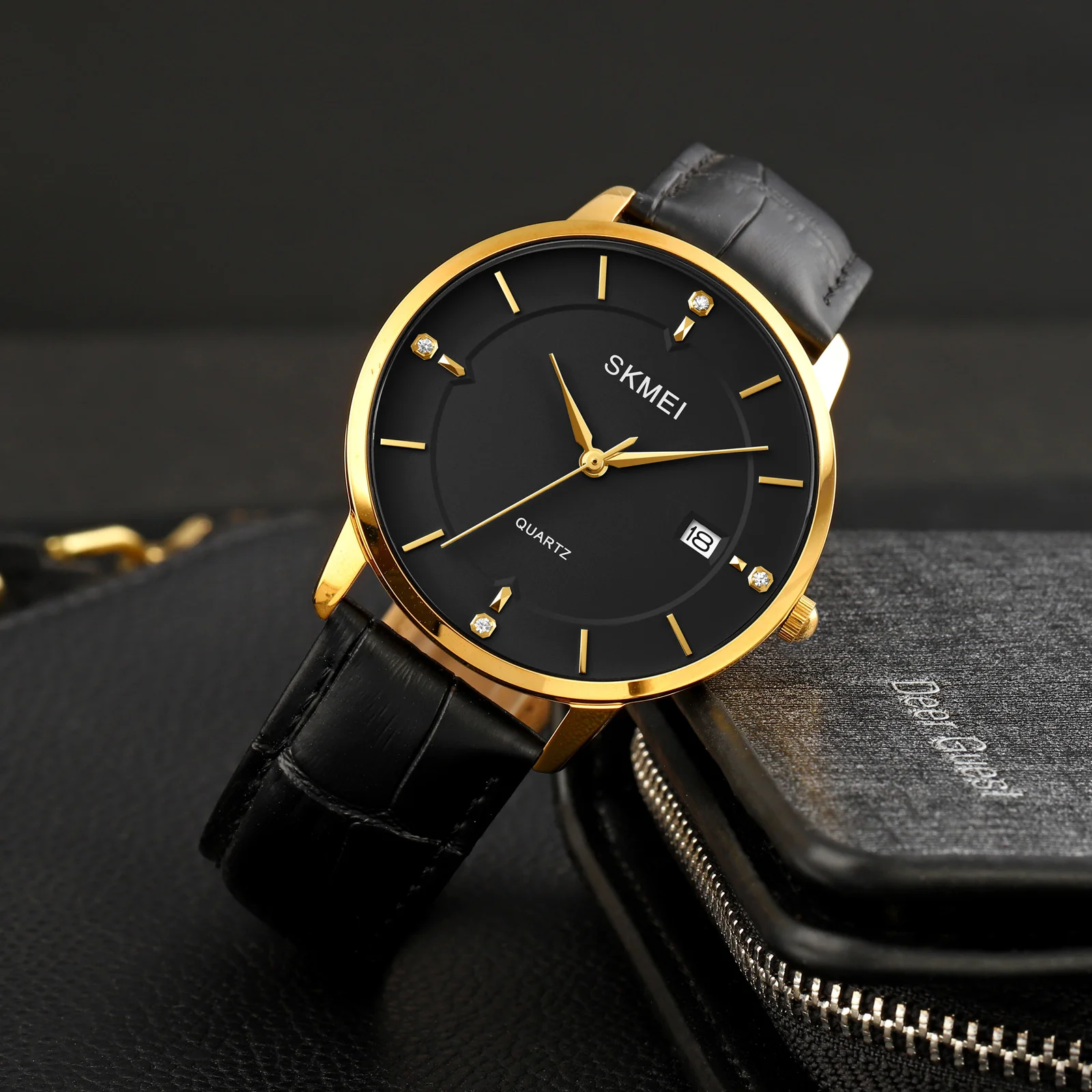 large Годинник Skmei 1801 Gold-Black Leather 1