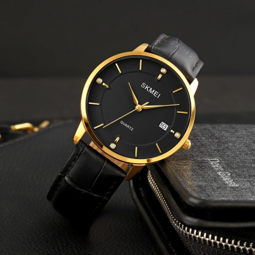 Годинник Skmei 1801 Gold-Black Leather-1