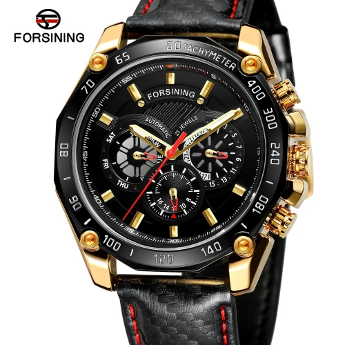 Forsining 6910 Gold-Black Leather