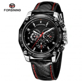 Forsining 6910 Silver-Black Leather