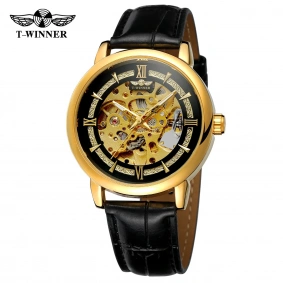 Forsining 8173 Gold-Black Leather