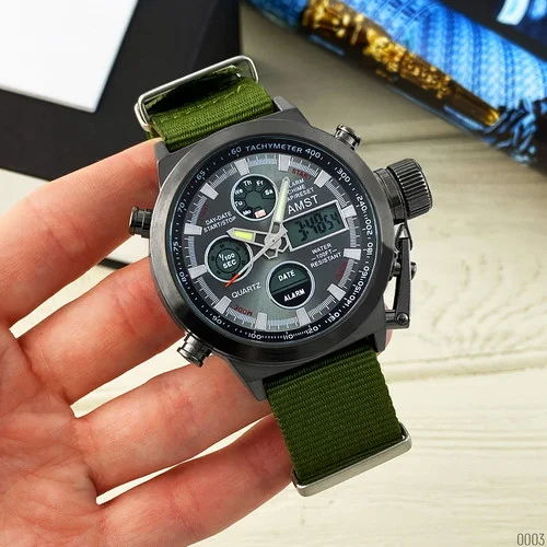 large AMST 3003 Black-Black Green Wristband 0