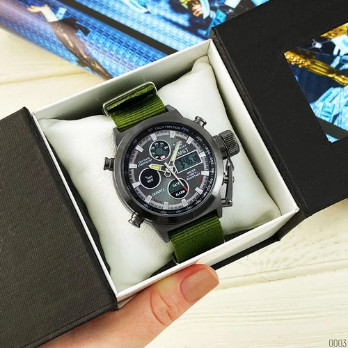 large AMST 3003 Black-Black Green Wristband 1
